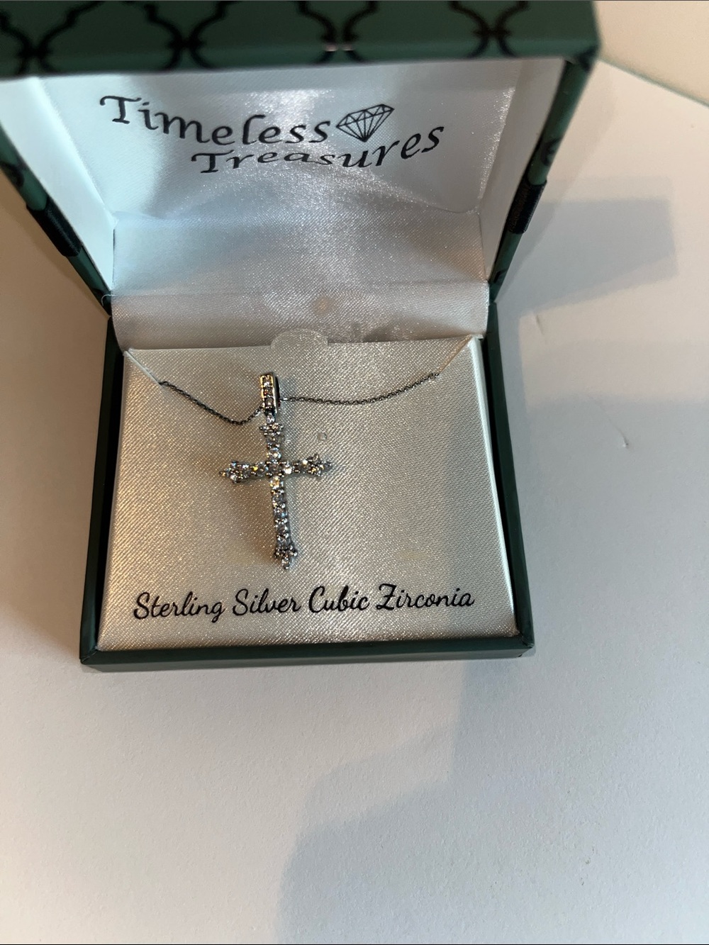 Sterling Silver Cubic Zirconia Cross Necklace - Silver